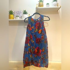 Floral Embroidery Blue Cocktail Dress, Deep Fall Jewel Tones (M-L)